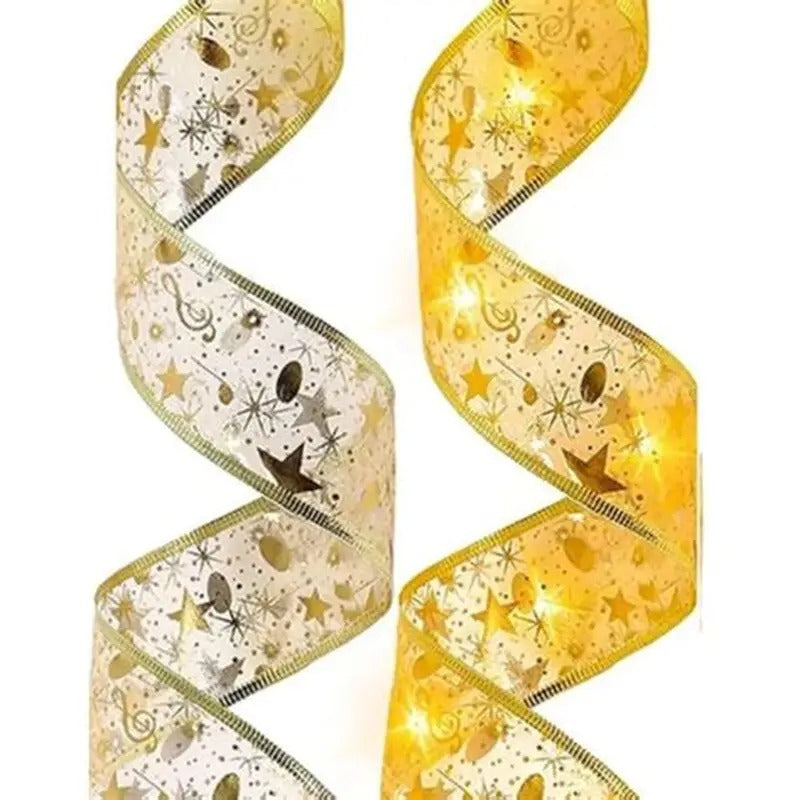 🎀✨ Cinta de Seda Navideña con Luces LED 🎄