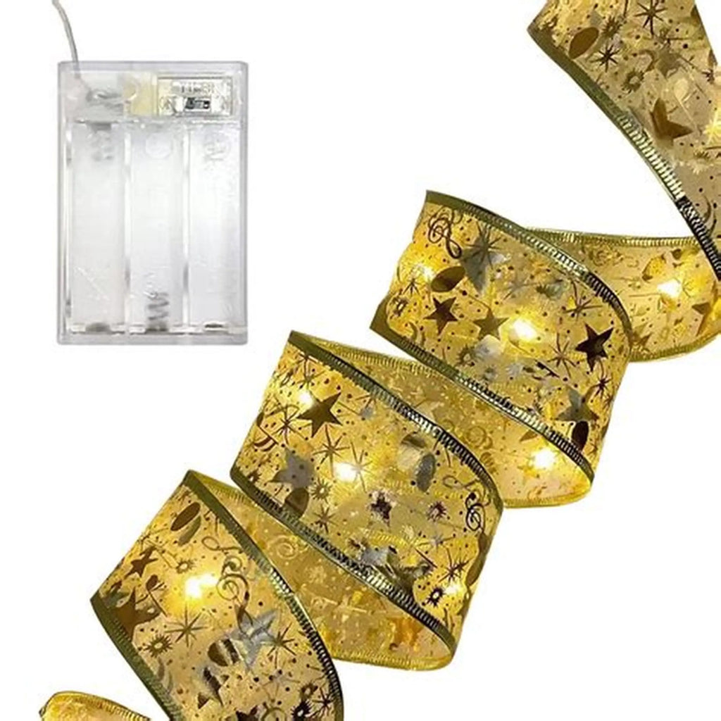 🎀✨ Cinta de Seda Navideña con Luces LED 🎄
