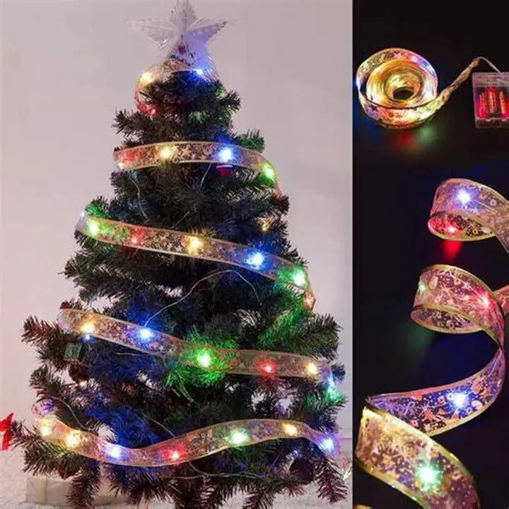🎀✨ Cinta de Seda Navideña con Luces LED 🎄