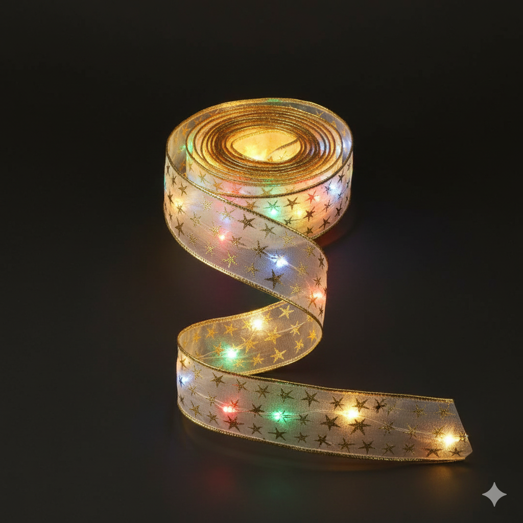🎀✨ Cinta de Seda Navideña con Luces LED 🎄