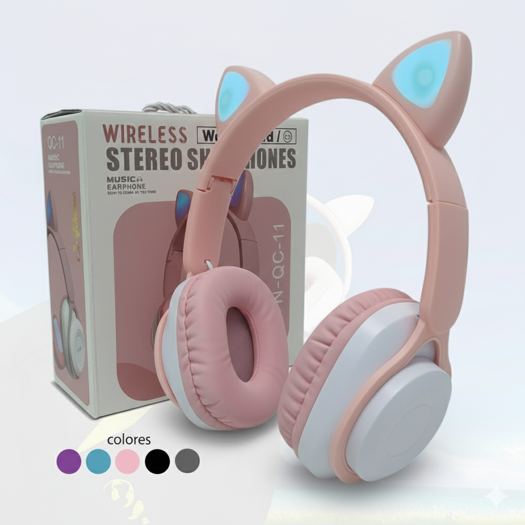 😺🎧 AUDÍFONOS INALÁMBRICOS CON OREJAS DE GATO