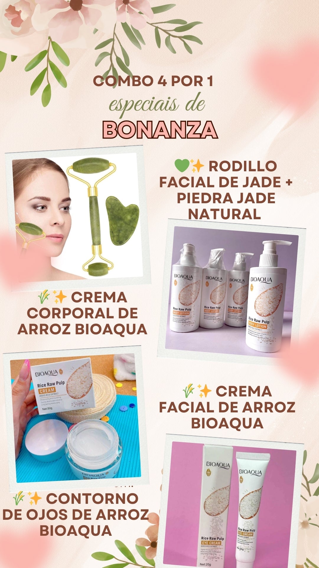 💚✨Rodillo facial + piedra jade Crema corporal, facial y contorno de ojos ✨
