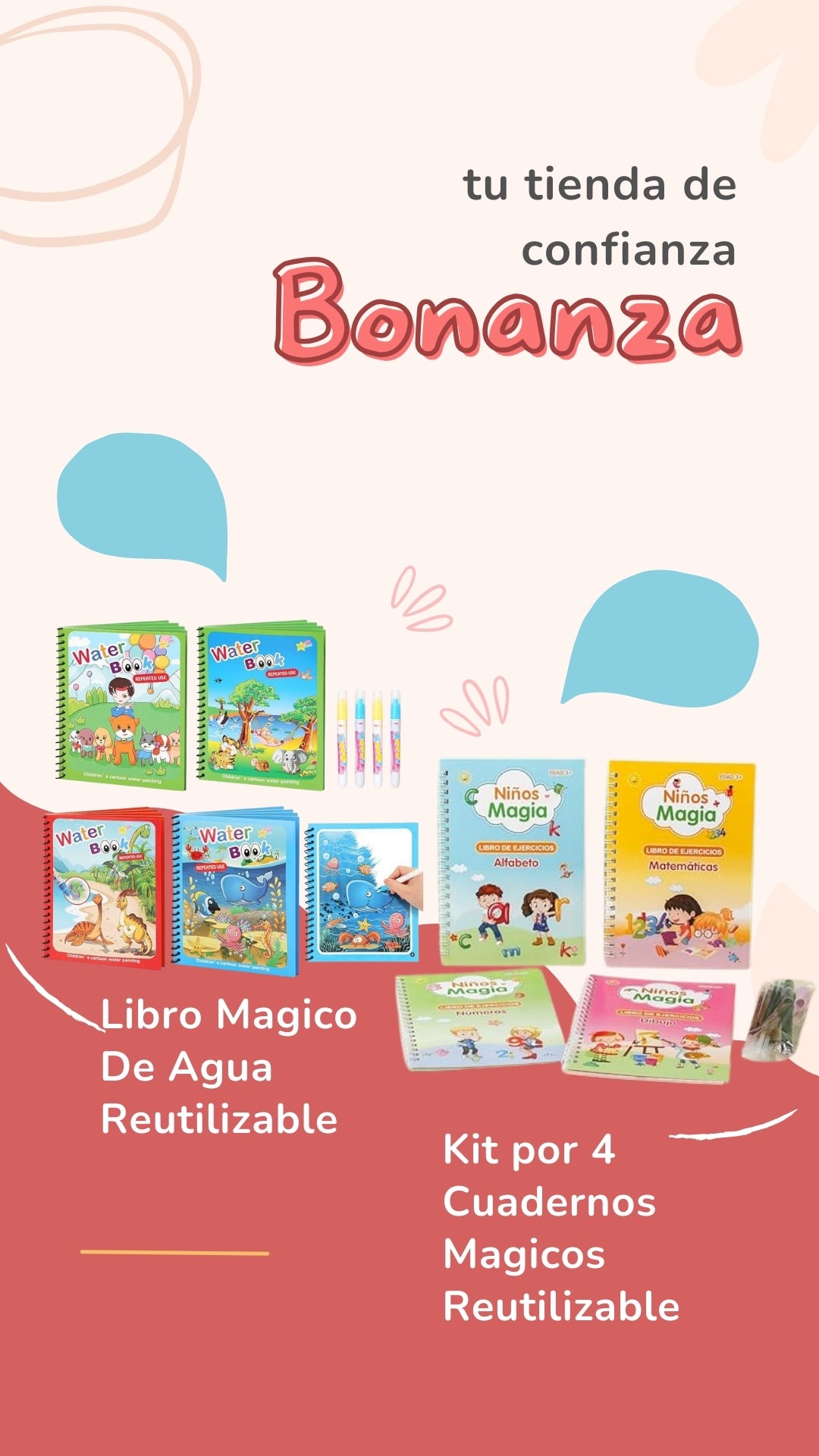 :  📘💧 Libro Mágico de Agua Reutilizable y cuatros  Libros Mágicos de Caligrafía 3D para Niños✍️📘