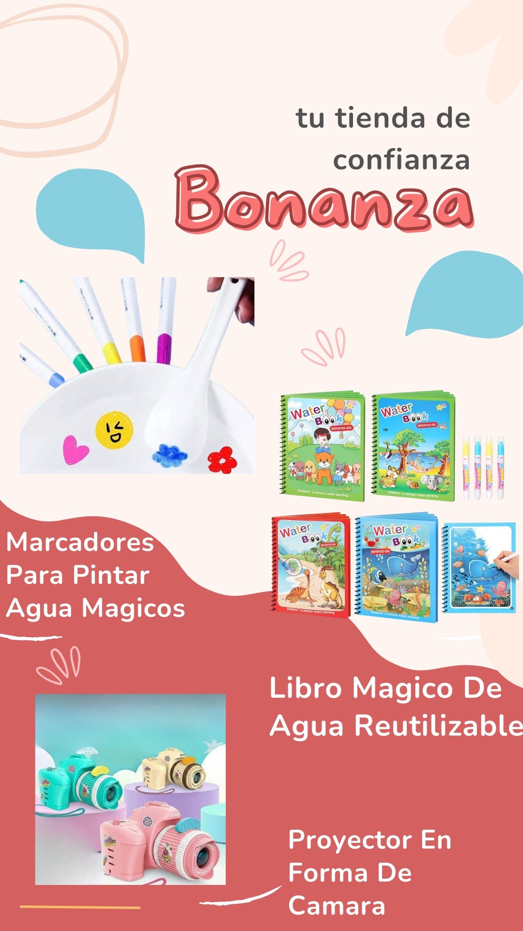 🎨💧 Marcadores Mágicos para Pintar con Agua 📘💧 Libro Mágico de Agua Reutilizable 📸✨ Proyector Infantil en Forma de Cámara